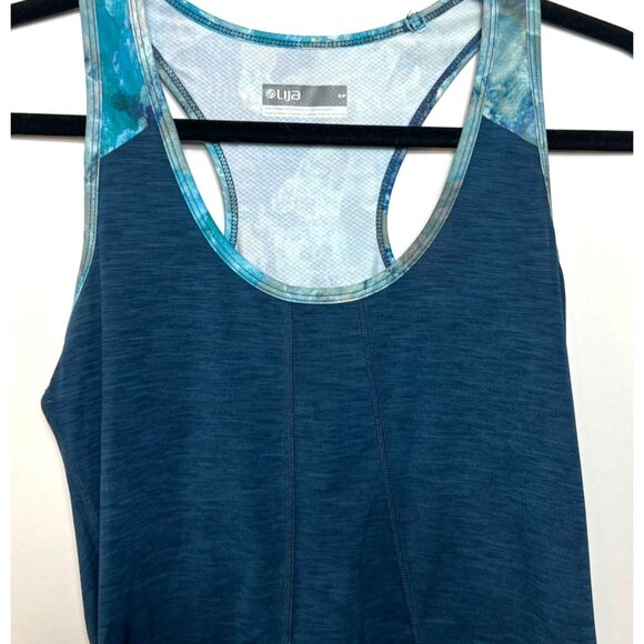 Lija Womens Cross Training Tank Blue Heather Watercolor Racerback Size Small - Picture 3 of 6